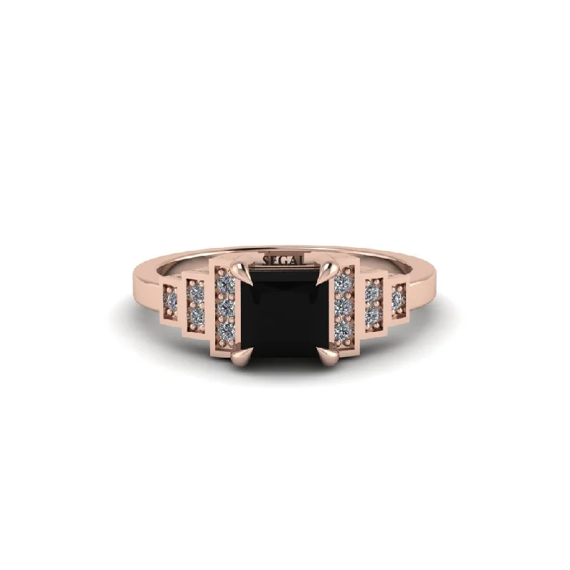 Classic Stackable Rings For Layered Fashion-Black Diamond Geometric Princess Cut Engagement Ring - Thea No. 8