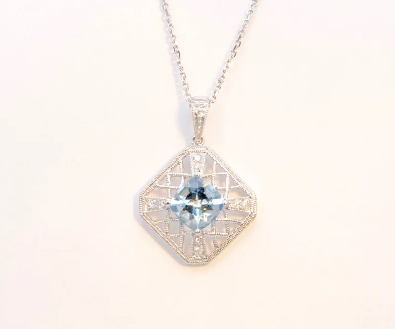 Aquamarine Pendant with White Gold Chain