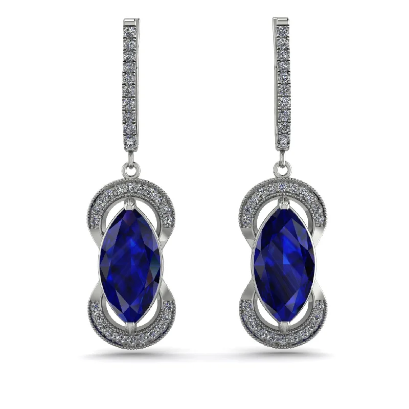 Affordable Gold Earrings For Everyday Wear-Marquise Vintage Sapphire Earrings - Marley No. 15