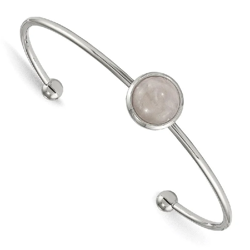 Elegant Rose Gold Bangles For Chic Fashion-Stainless Steel Polished with Rose Quartz Cuff Bangle