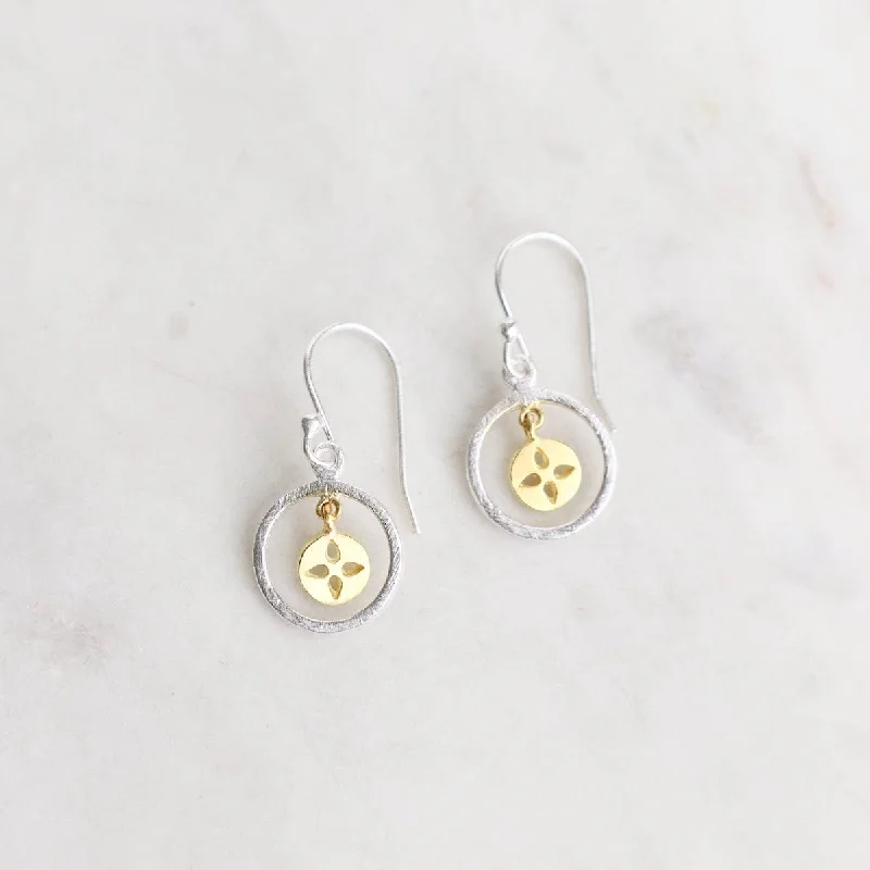 Crystal Earrings For Elegant Looks-Silver Ring with Gold Flower Earrings