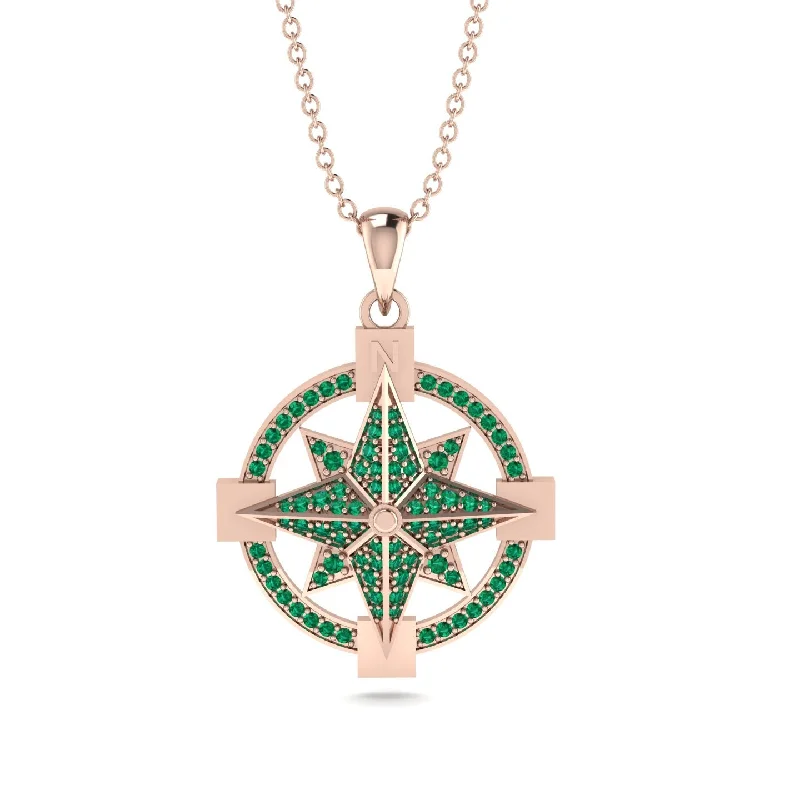 Emerald-Encrusted Compass Charm Necklace - Celeste No. 5