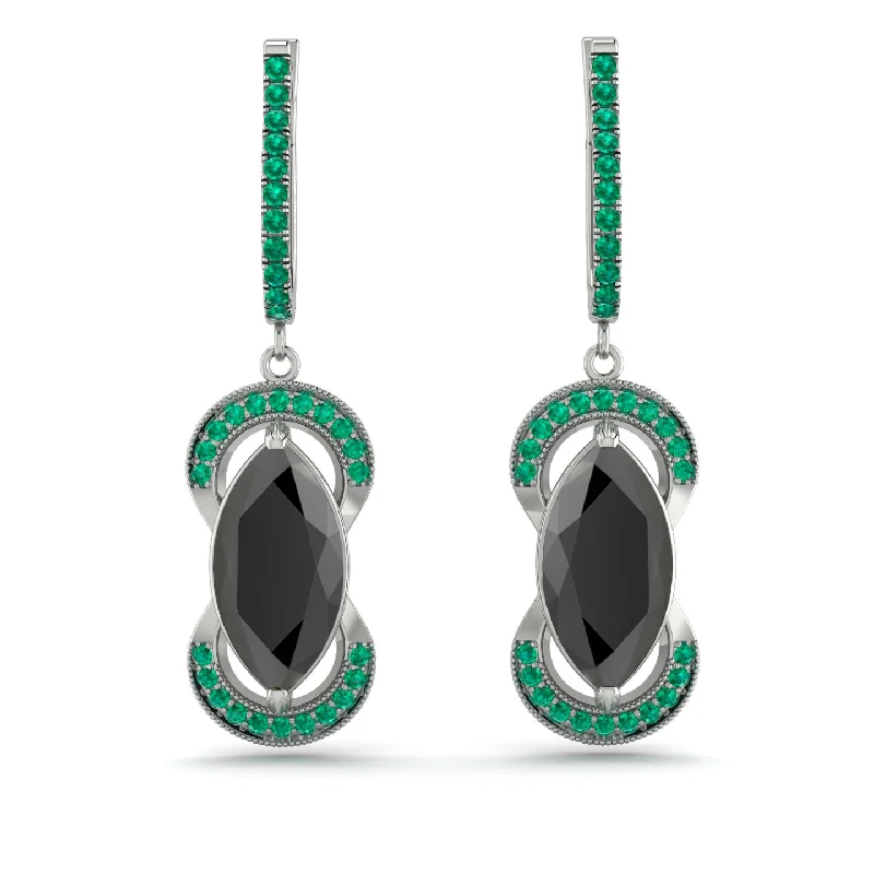 Trendy Earrings For Evening Glam-Marquise Vintage Black Diamond Earrings - Marley No. 24