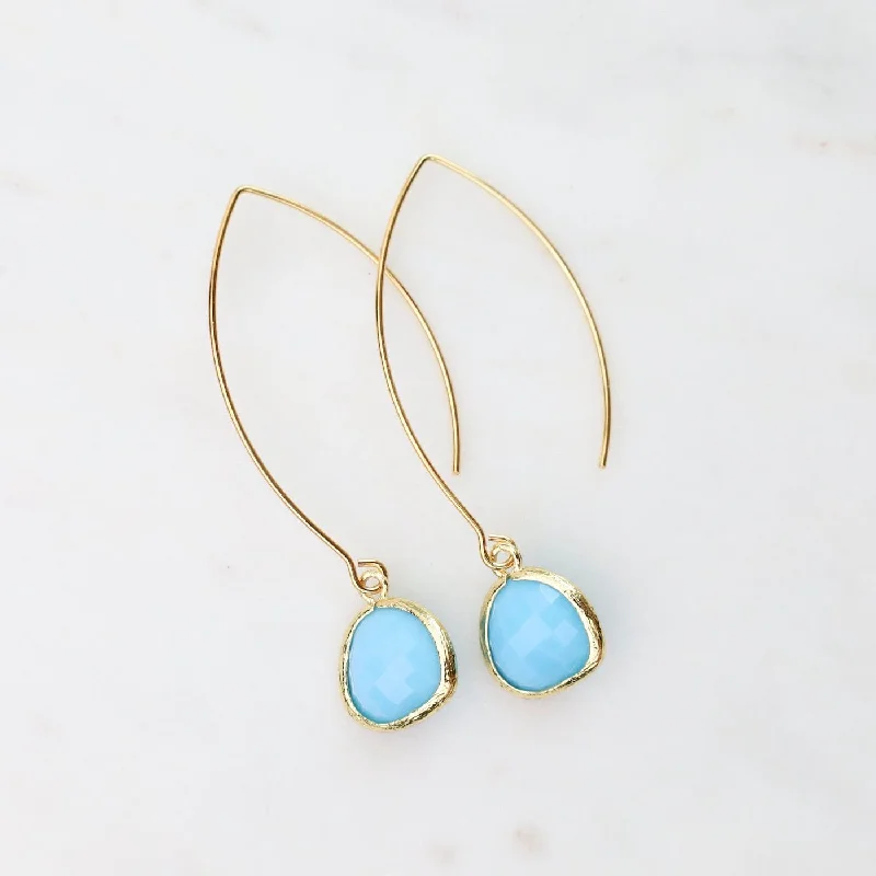 Bold Earrings For Statement Fashion-Gold Plated Gem Dangle Earrings - Sky Blue