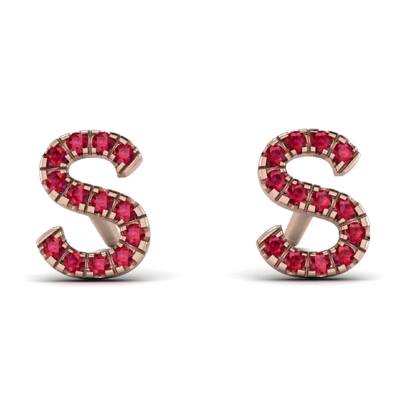 Beautiful Gemstone Earrings For Wedding Glam-Personalised Initial Ruby Earrings - Gloria No. 11