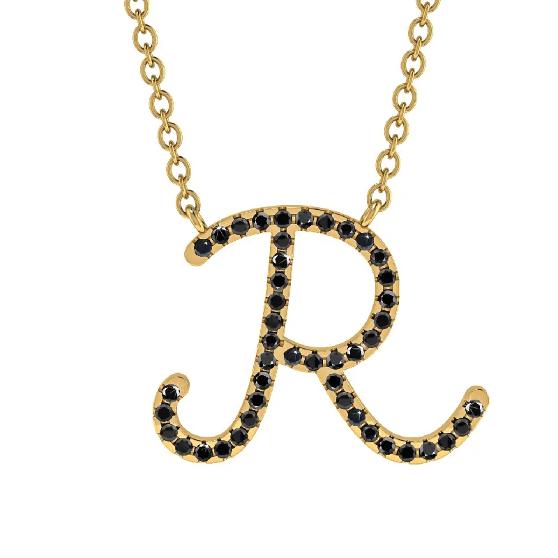 Black Diamond Gold Letter Necklace - R