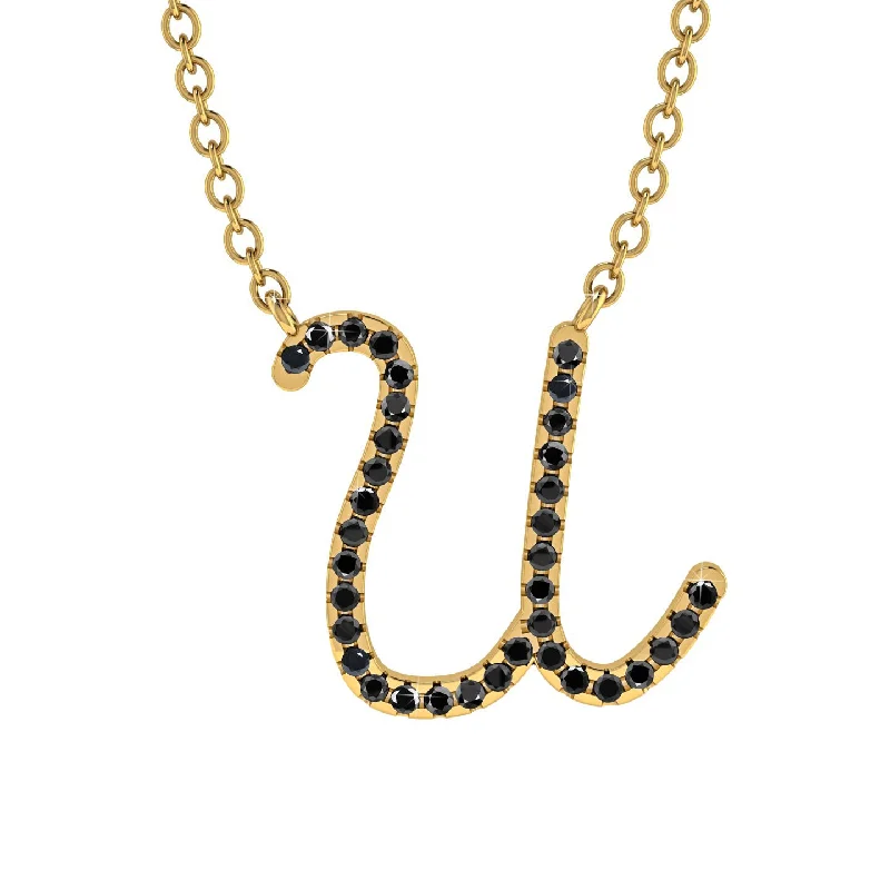 Black Diamond Gold Letter Necklace - U