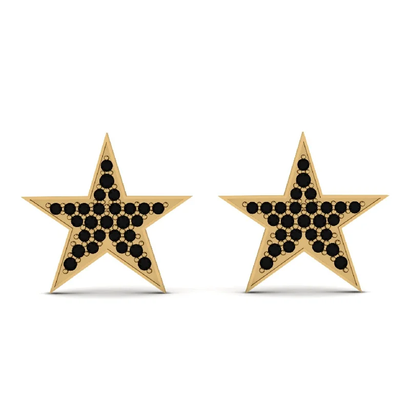 Custom Gold Earrings For Personalized Fashion-Star Stud Black Diamond Earrings - Star No. 7