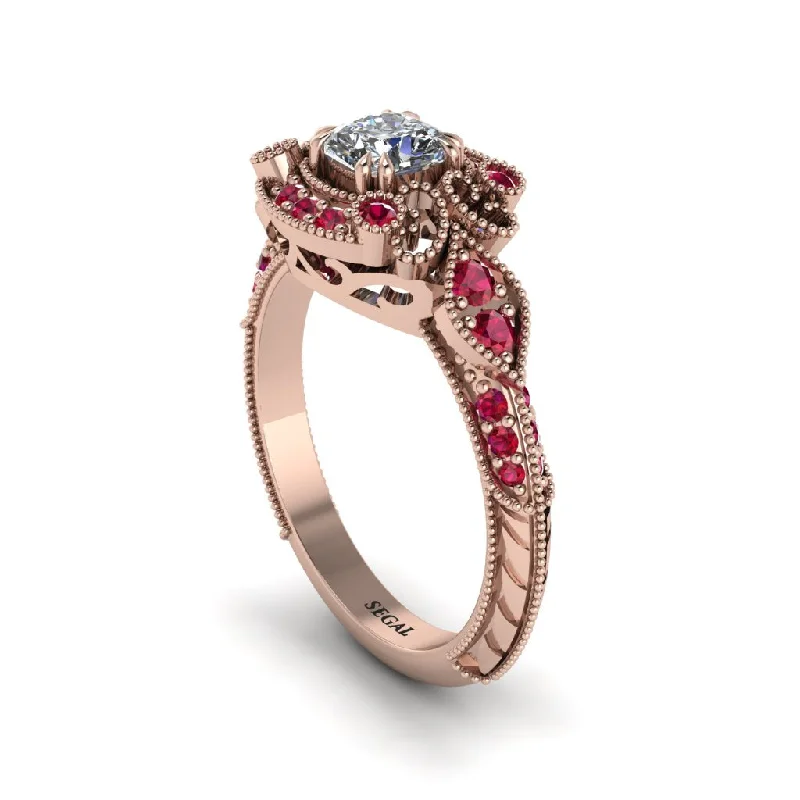 Elegant Cocktail Rings For Evening Glam-Diamond Vintage Filigree Cushion Cut Engagement Ring - Elaina No. 47