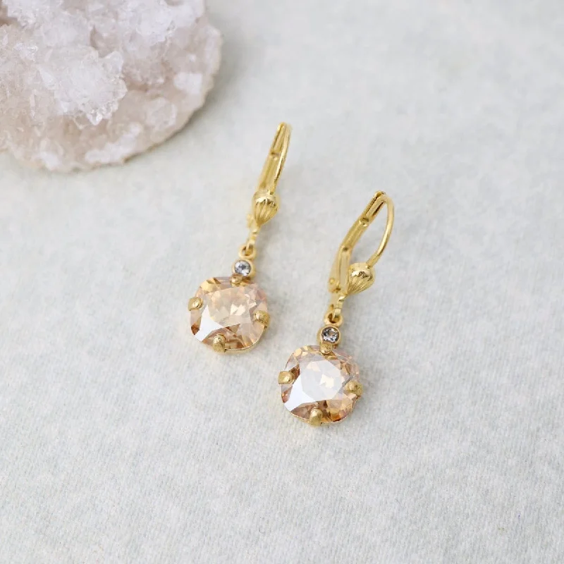 Beautiful Gemstone Earrings For Wedding Glam-Champagne Drop Earrings - Gold Plate