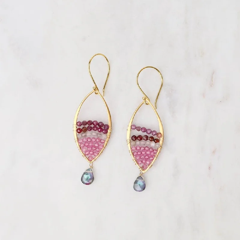 Crystal Stud Earrings For Sparkling Glam-Mystic Topaz & Pink Quartz Gold Marquis Earrings