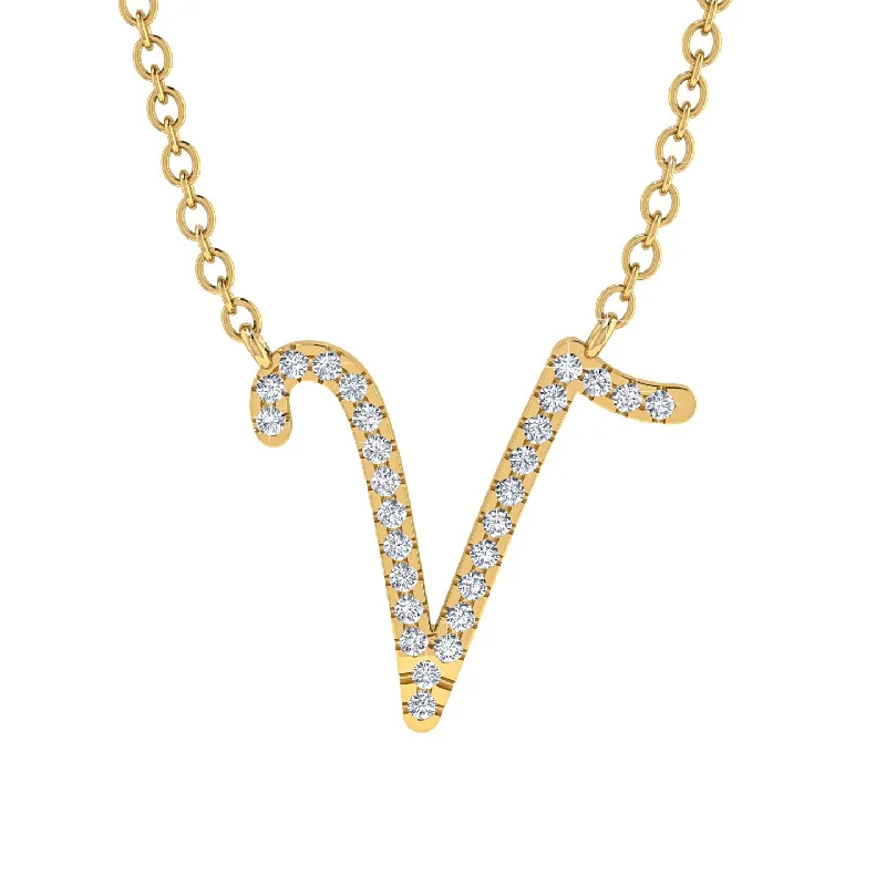 Diamond Gold Letter Necklace - V