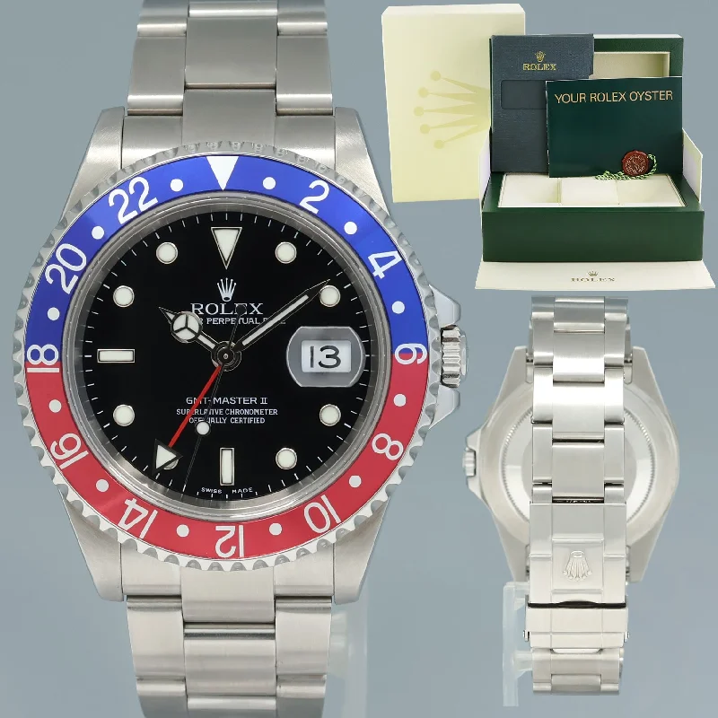 Custom Engraved Watches For Personalized Gifts-2003 MINT Rolex GMT-Master II 2 Pepsi 40mm Steel 16710 NO HOLES Black Watch Box