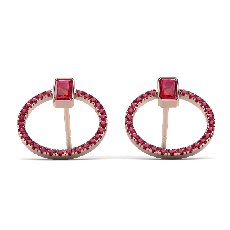 Elegant Beaded Earrings For Wedding Style-Emerald Cut Circle Ruby Earrings - Oaklyn No. 56