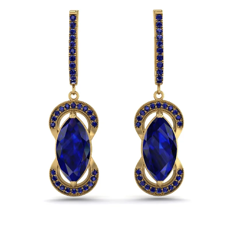 Trendy Earrings For Casual Glam-Marquise Vintage Sapphire Earrings - Marley No. 73