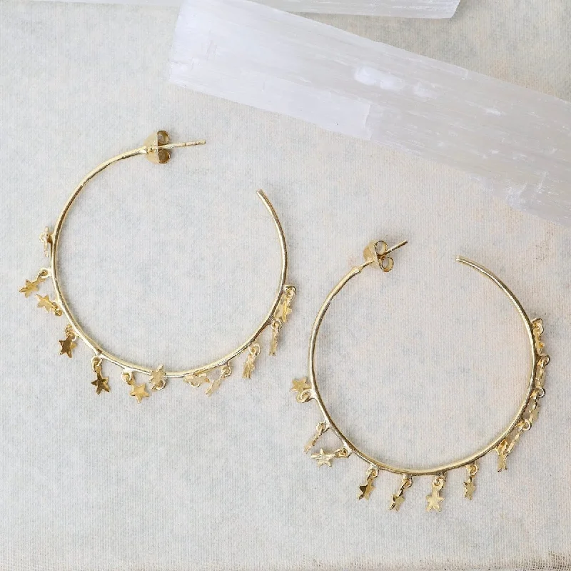 Unique Handmade Earrings For One-of-a-Kind Style-24k Gold Vermeil Hoops with Tiny Star Charm Dangle Earrings