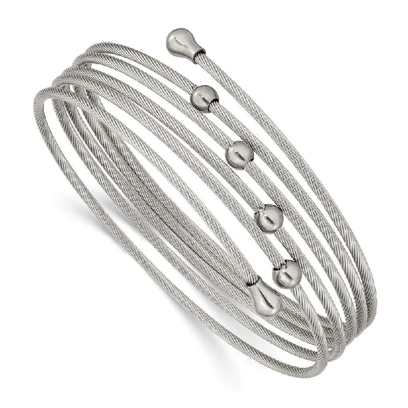 Sparkling Sapphire Wedding Bangles For Brides-Stainless Steel Polished Flexible Coil Bangle