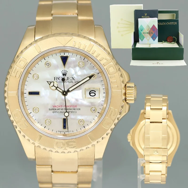 Luxury Watch Sets For Special Occasions-2004 MINT PAPERS Rolex Yacht-Master Yellow Gold 16628 MOP Diamond 40mm Watch Box