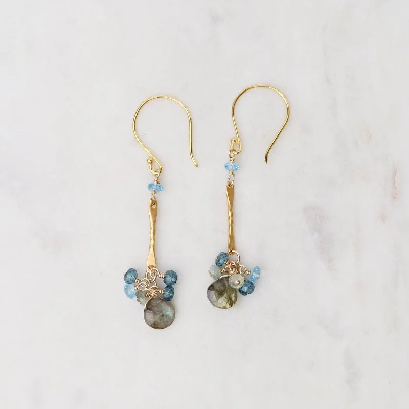 Elegant Dangle Earrings For Special Occasions-Gold Labradorite Bar Link Earrings