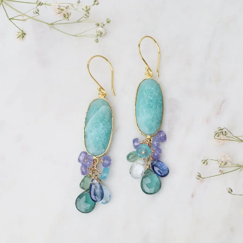 Trendy Earrings For Night Fashion-Gold Amazonite Oval Earrings