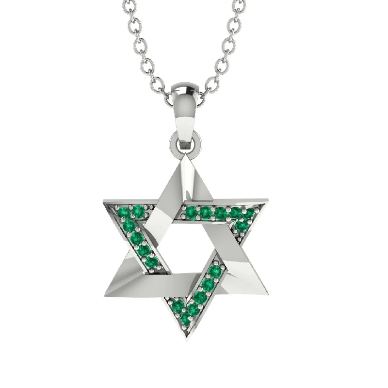 Jewish Symbol Gold Emerald Necklace - David Star - Amos No. 6