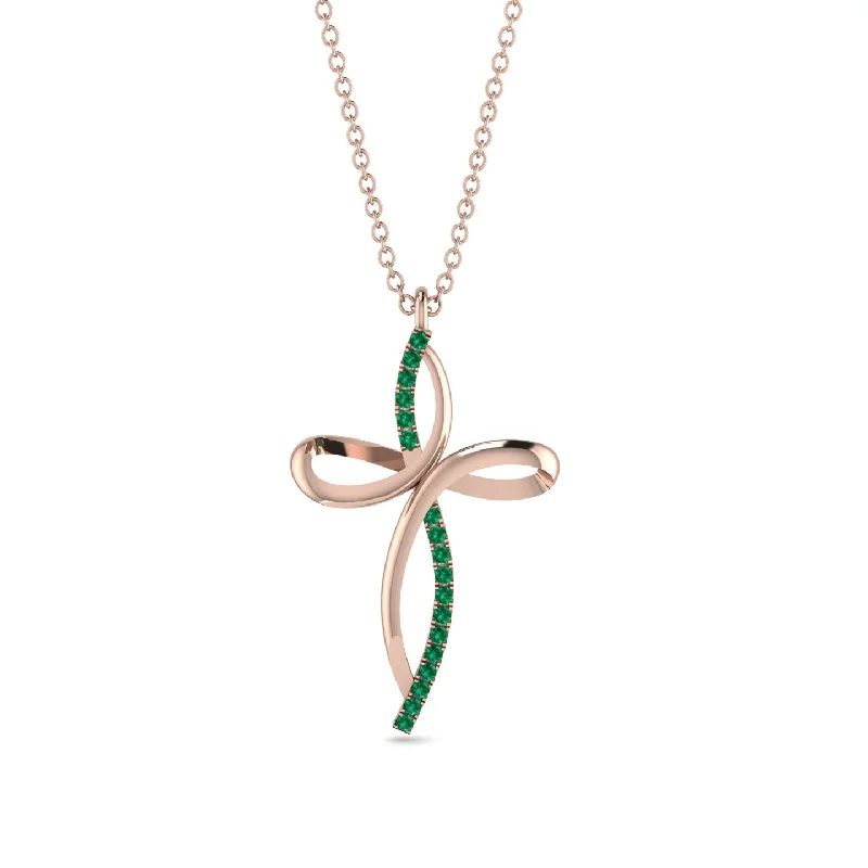 Unique Emerald Swirling Cross Necklace - Arthur No. 5