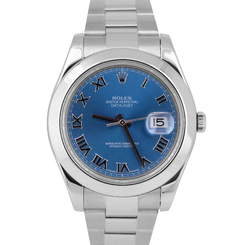 Stylish Analog Watches For Classic Style-MINT Rolex DateJust II 41mm AZZURRO BLUE ROMAN Stainless Steel Oyster 116300