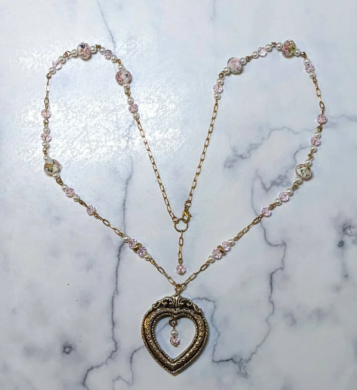 Gold Frame, Pink Bead Center