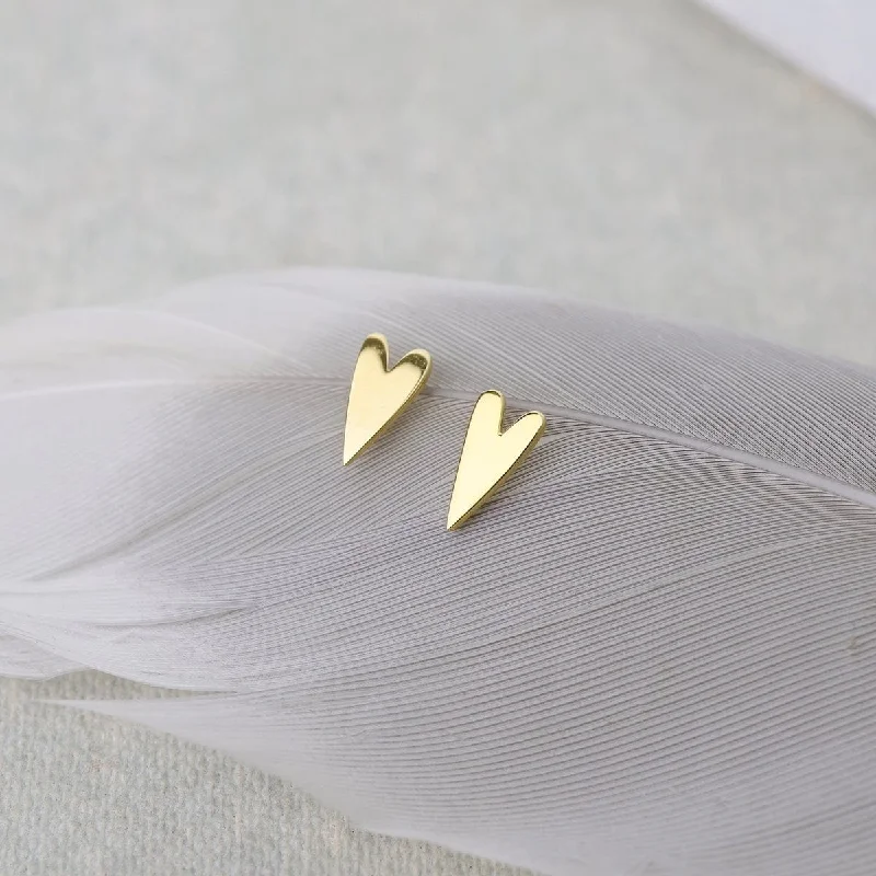 Beautiful Gemstone Earrings For Elegant Wear-Gold Vermeil Long Flat Heart Stud Earrings