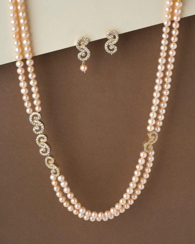 Vintage Stone Studded Pearl Necklace Set