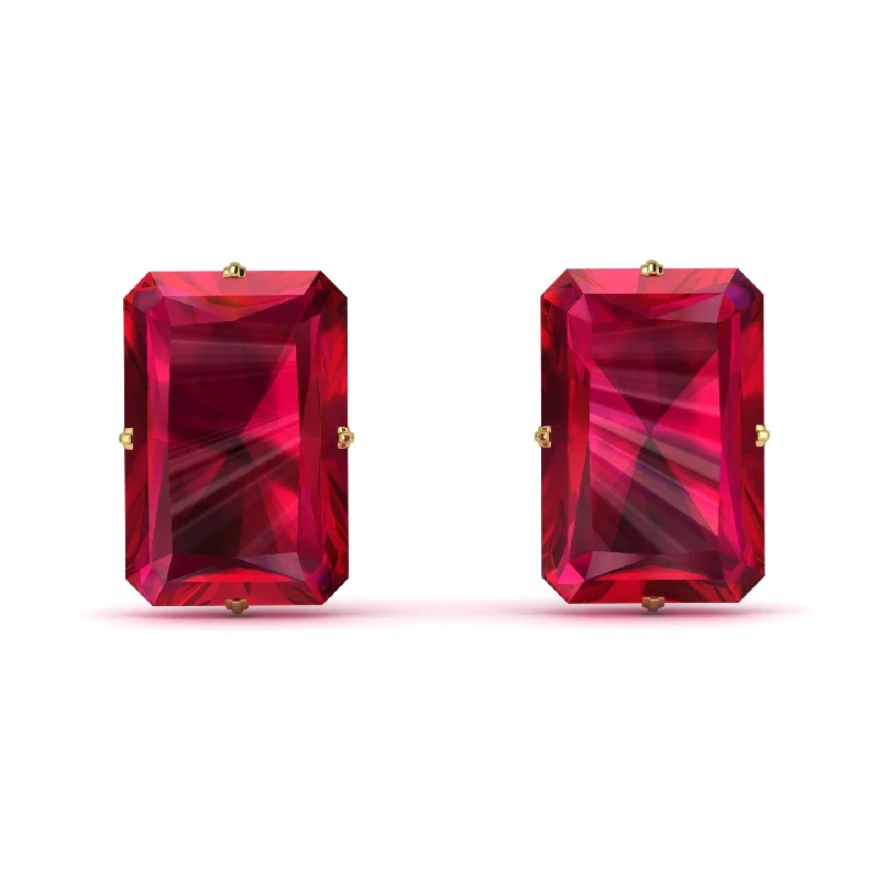 Designer Earrings For Luxury Appeal-Hidden Halo Emerald Cut Ruby Earrings  - Vanessa No. 55