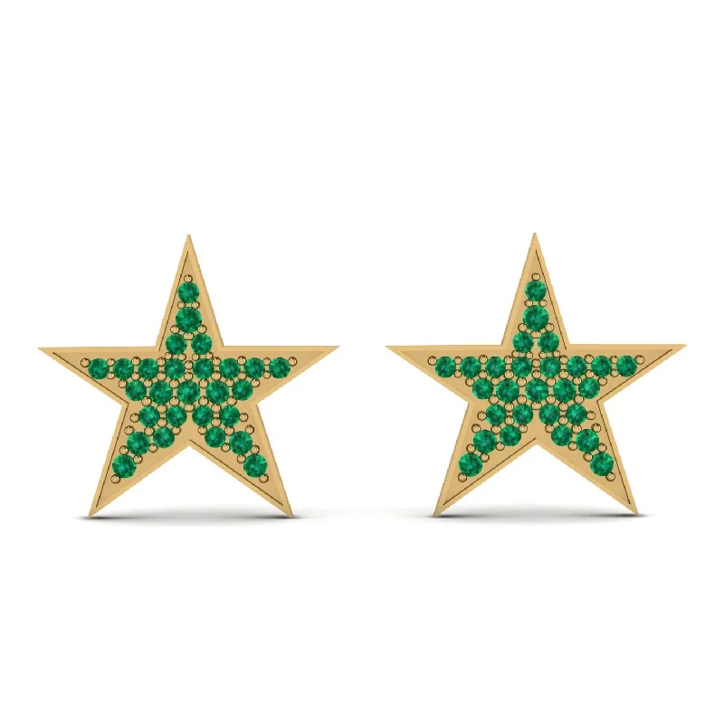 Stylish Drop Earrings For Evening Wear-Star Stud Emerald Earrings - Star No. 4