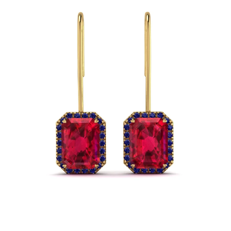 Beautiful Resin Earrings For Bold Looks-Halo Emerald Cut Ruby Earrings - Izabella No. 70