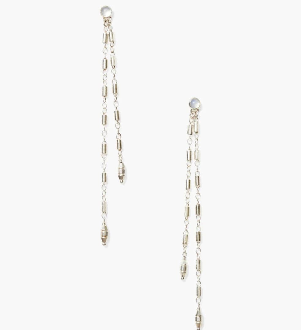 Elegant Dangle Earrings For Night Parties-Suleyma Drop Earrings Silver with Moonstone