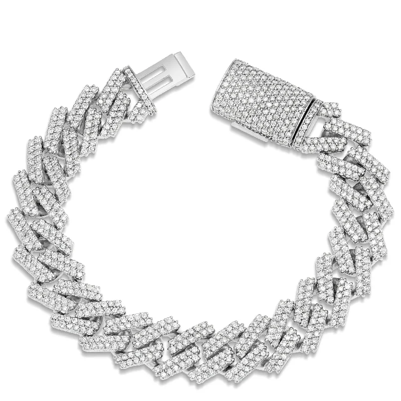 Beautiful Custom Charm Bracelets For Meaningful Gifts-10K White Gold 13.6ct Prong set Diamond 16mm Cuban Bracelet