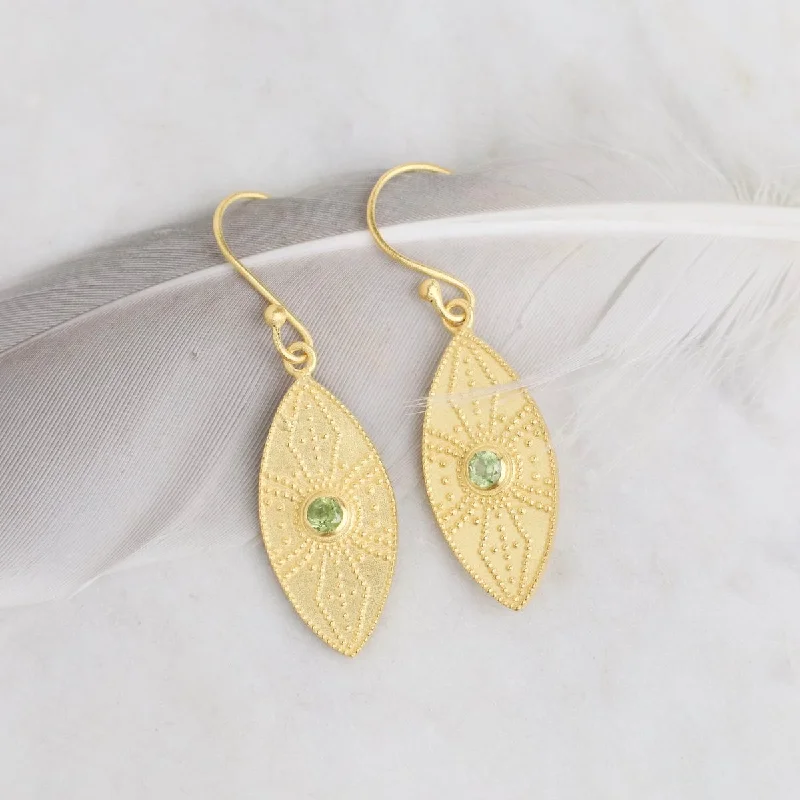 Large Statement Earrings For Fashionistas-Peridot in Ellipse Shaped Earrings on French Hooks