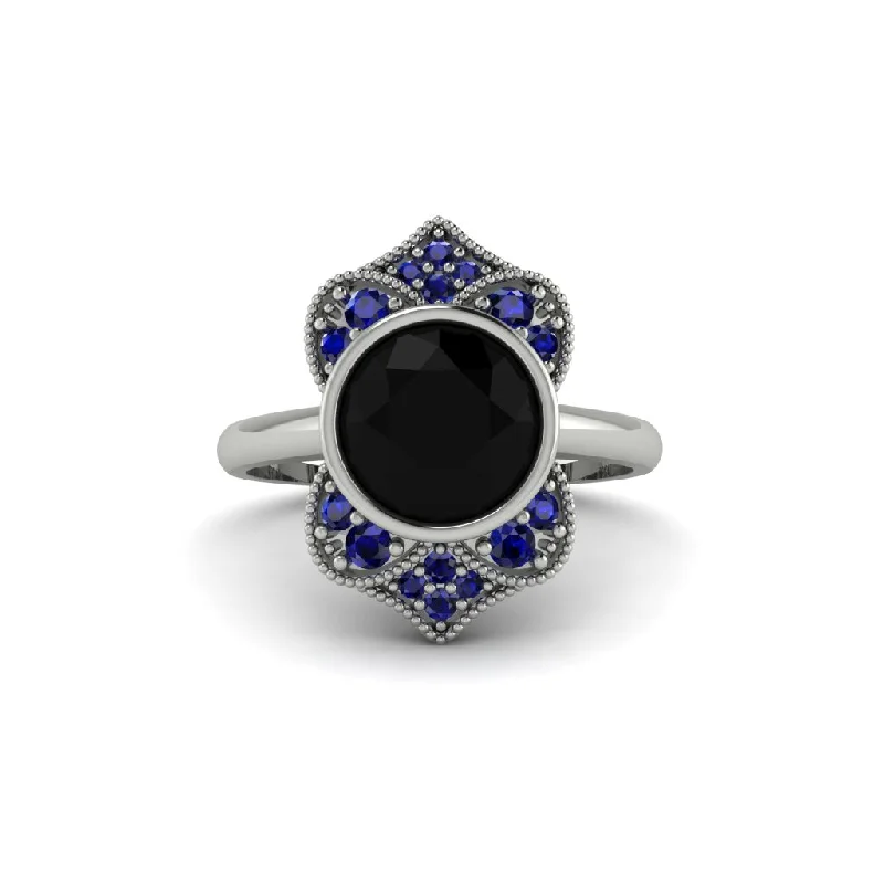 Unique Platinum Rings For Special Occasions-Black Diamond Bezel Vintage-Inspired Engagement Ring - Olive No. 69