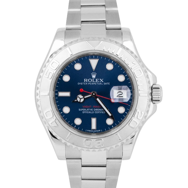 Custom Watch Faces For Personalized Timepieces-MINT Rolex Yacht-Master Platinum BLUE 40mm Stainless Steel Watch 116622 BOX