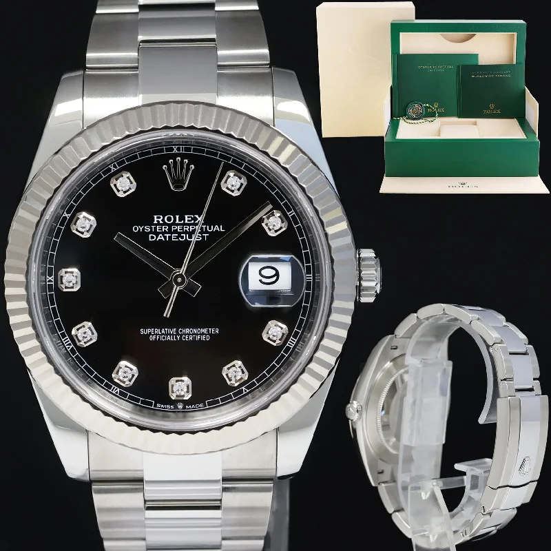 Timeless Digital Watches For All-Day Wear-2023 Rolex DateJust 41 126334 Black Diamond White Gold 41mm Fluted Watch Box