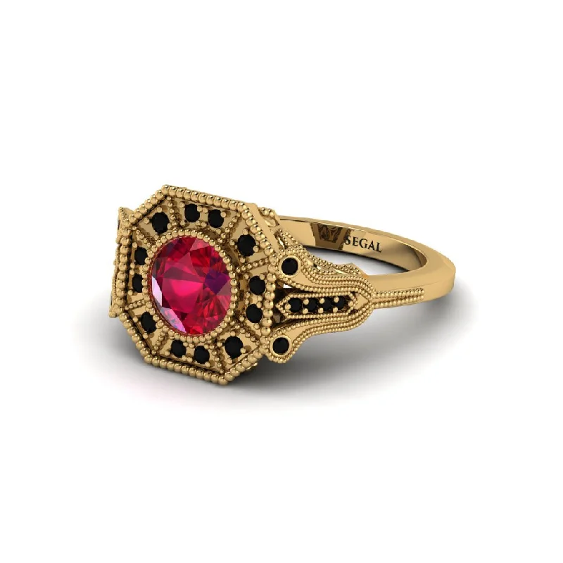 Gorgeous Platinum Engagement Rings For Luxury Brides-Ruby 14K Gold Art Deco Engagement Ring - Erin No. 40