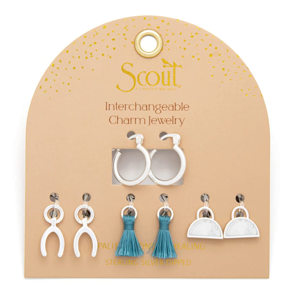 Trendy Silver Earrings For Stylish Women-Interchangeable Charm Earrings with Healing Opalite