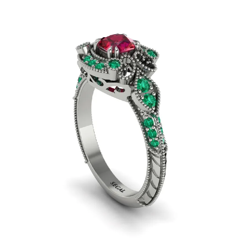 Simple Custom Engagement Rings For Meaningful Gifts-Ruby Vintage Filigree Cushion Cut Engagement Ring - Elaina No. 27